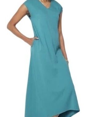 J. Jill Turquoise Cap-Sleeve V-Neck Maxi Dress